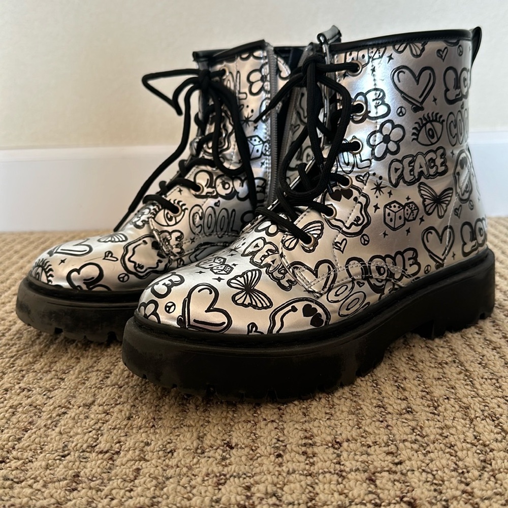 Steve Madden graffiti print combat boots